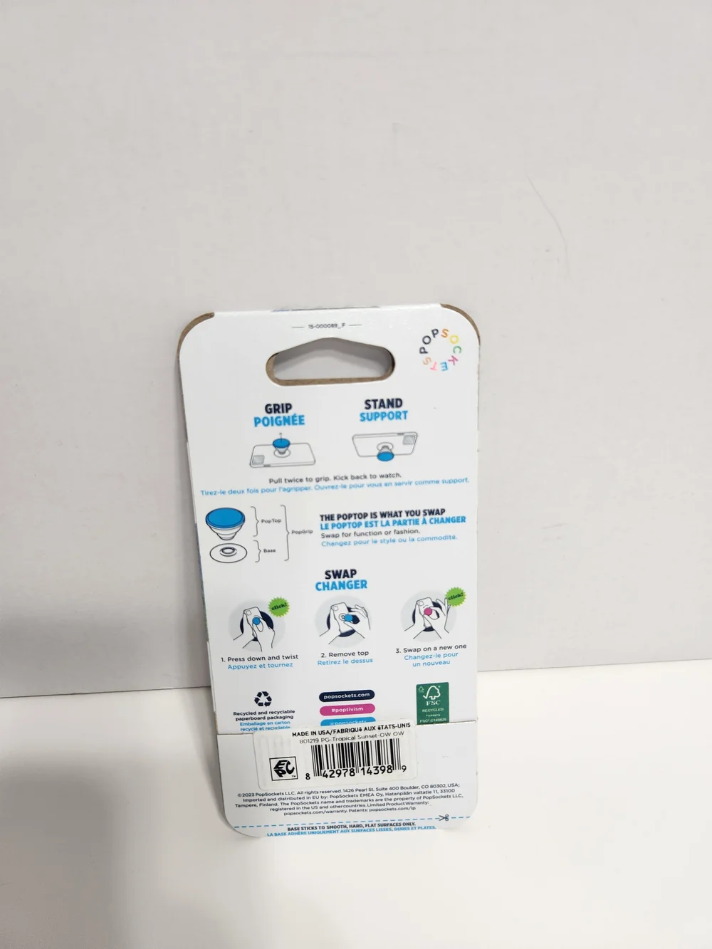 PopSocket PopGrip Phone Grip in Pink and Blue Tropical Palm Design